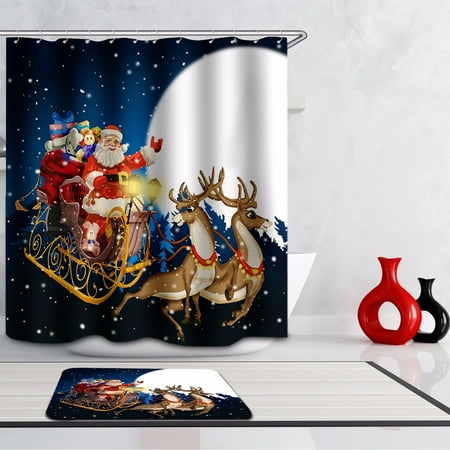 Fabric Waterproof Santa Claus Christmas Shower Curtain Polyester