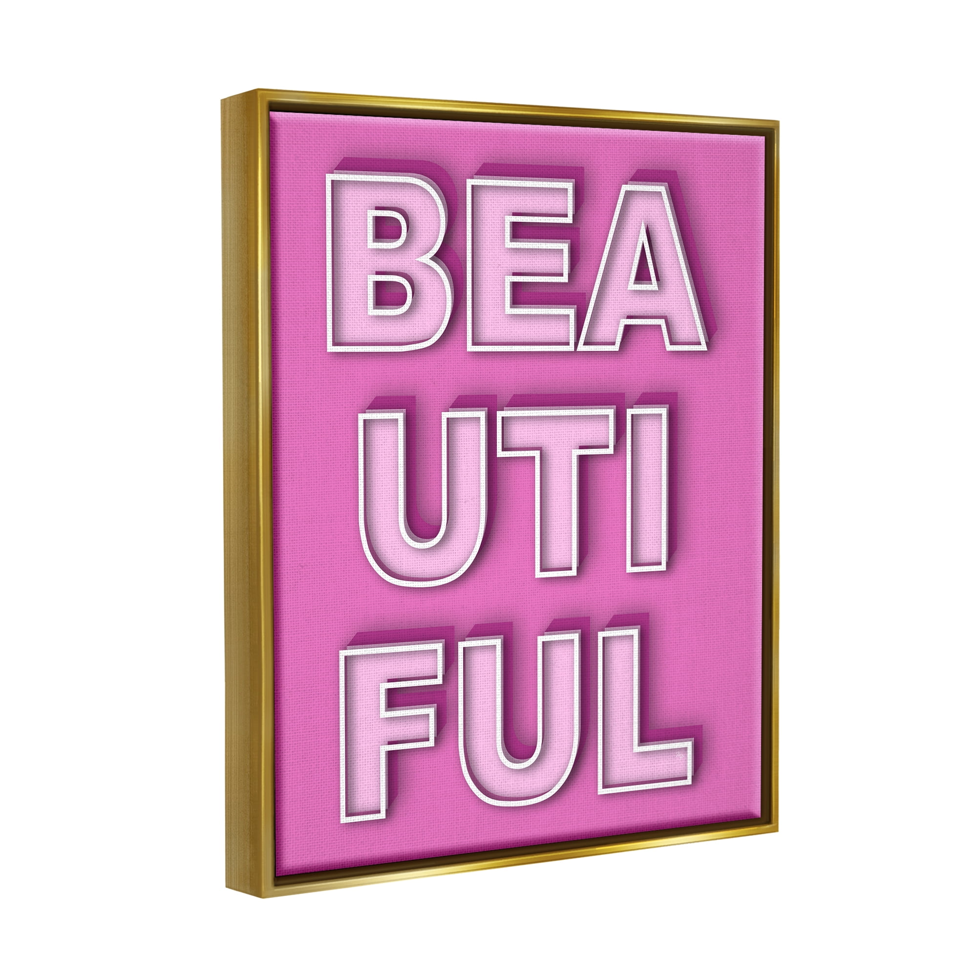 Stupell Industries Bold Motivational Beautiful Text Inspirational Painting Gold Floater Framed Canvas Art Print Wall Art, 17 x 21