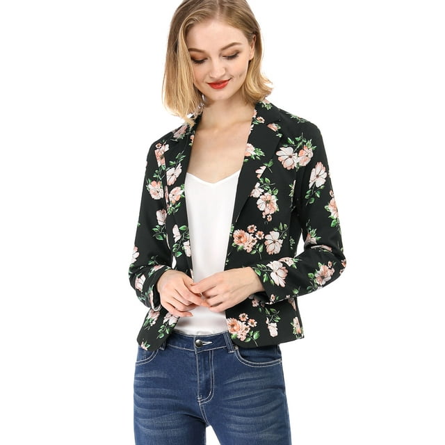 INSPIRE CHIC Women's Allover Long Sleeve Notched Lapel Open Front Blazer