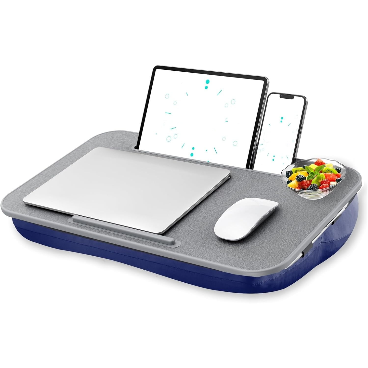 Lap Desk | Portable Laptop Desk & Stand – Fits Up to 17 inch – Washable Cushion, Built-in Phone Holder – for Bed, Couch, Sofa, Floor – Writing, Reading, Home Office – Large, Grayish Blue