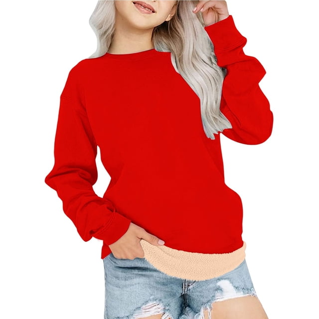 GiLiling Chandail Molletonné Doublé en Molleton pour Garçons et Filles, Chandail à Col Rond Chaud en Sherpa pour Enfants, Vêtements d'Automne et d'Hiver (Rouge, 9-10 Ans)