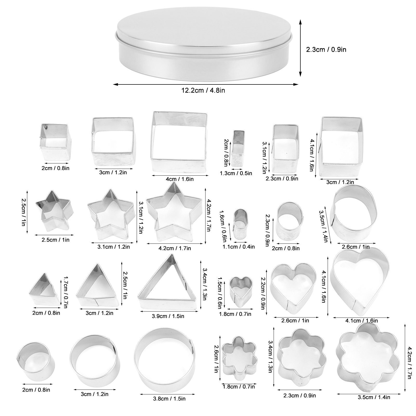 Emporte-pièces De Noël En Inox - 12 Pièces (étoile, Cœur, Cercle, Fleur) - Pour Biscuits, Pâtisserie - Lave-vaisselle