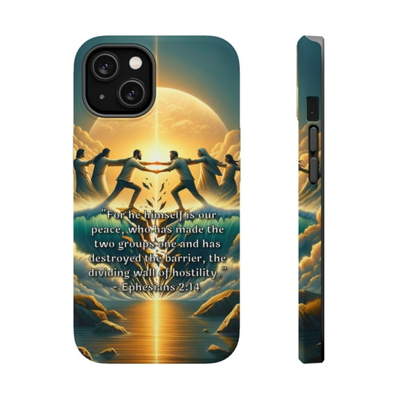 DistinctInk Tough Case for Apple iPhone 14 (6.1" Screen), Compatible with MagSafe Charging - "The Unifying Power of Christ: Ephesians 2:14"