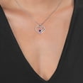 thumbnail image 3 of 925 Sterling Silver Pink Moissanite and Blue Created Sapphire and White Moissanite 3-Stone Pendant Necklace for Women (1.10 Cttw, Gemstone Birthstone, Heart Shape 4MM, with 18 inch Silver Chain), 3 of 3