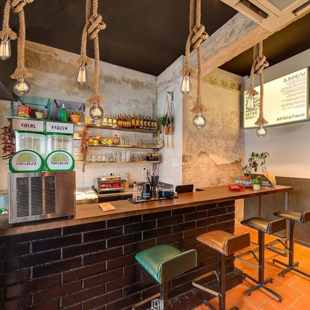 E27 Cuerda de cá?amo de dos cabezas Lámpara colgante colgante vintage, Lámpara de techo de estilo rural retro industrial Perfecta para comedor Restaurante Bar Café Ephe ShuxiuWang 8390612419430