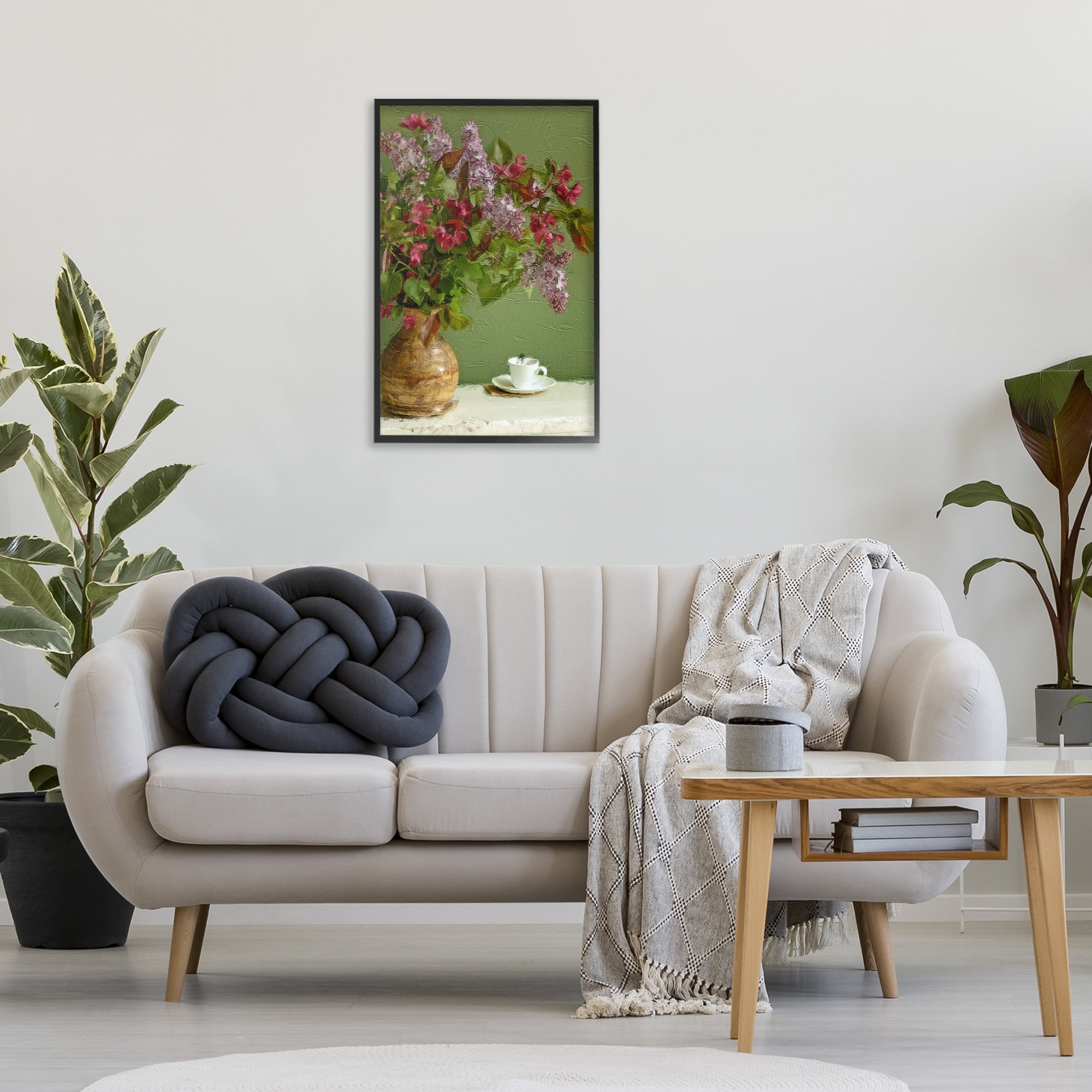Stupell Industries Flowers & Teacup Botanical & Floral Painting Black Framed Art Print Wall Art, 20 x 30