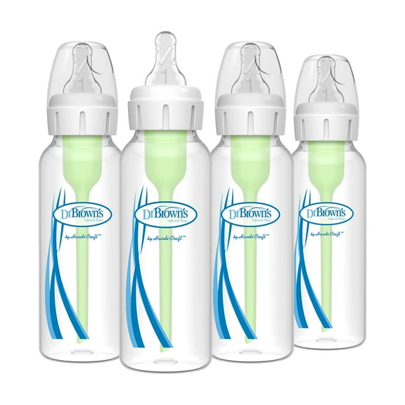 Dr. Brown's Natural Flow Anti-Colic Options  Narrow Baby Bottle, 8 oz/250 mL, with Level 1 Slow Flow Nipple, 0m , 4 count C27