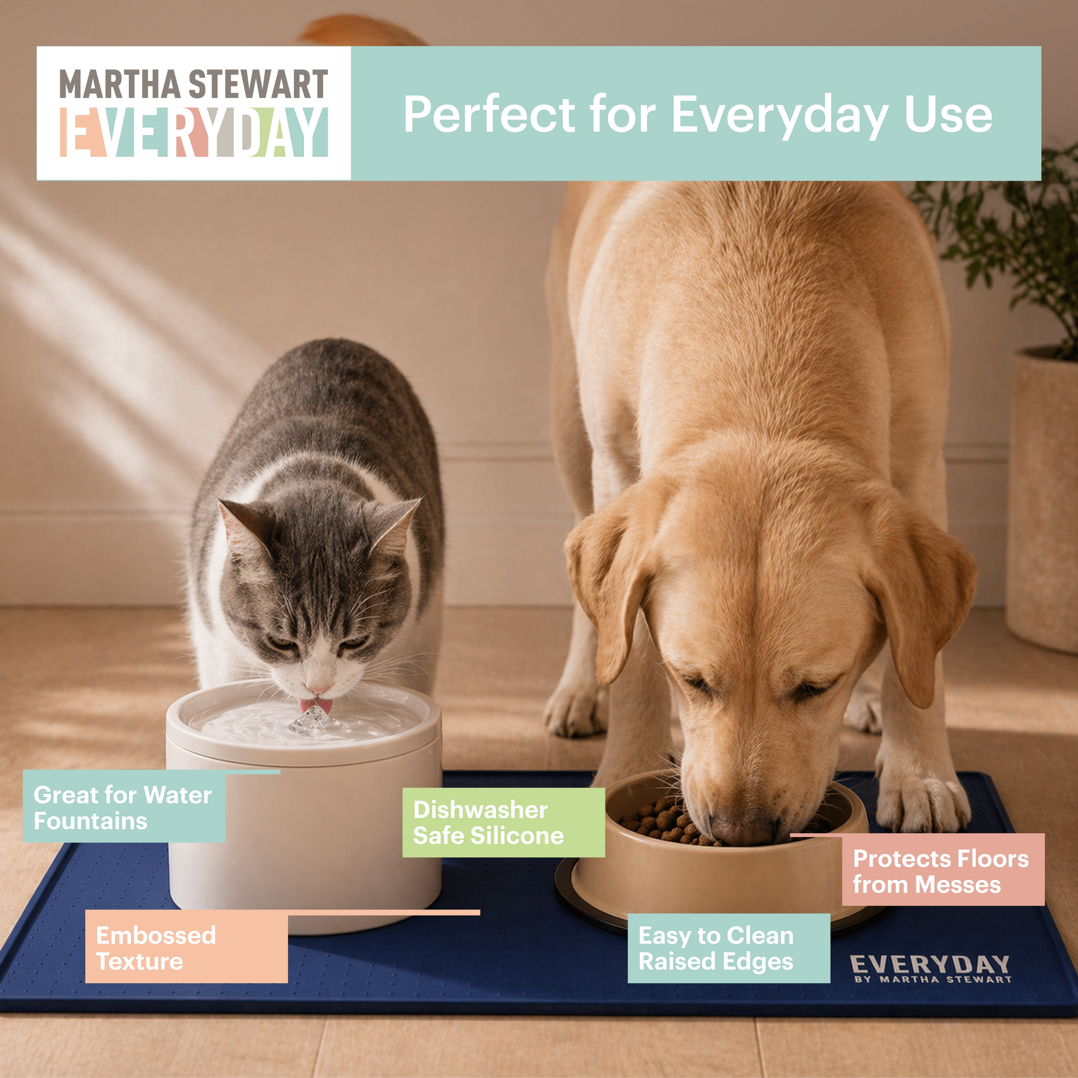 Embossed Silicone Feeding Mat for Pets - Navy, Non-Slip, Large