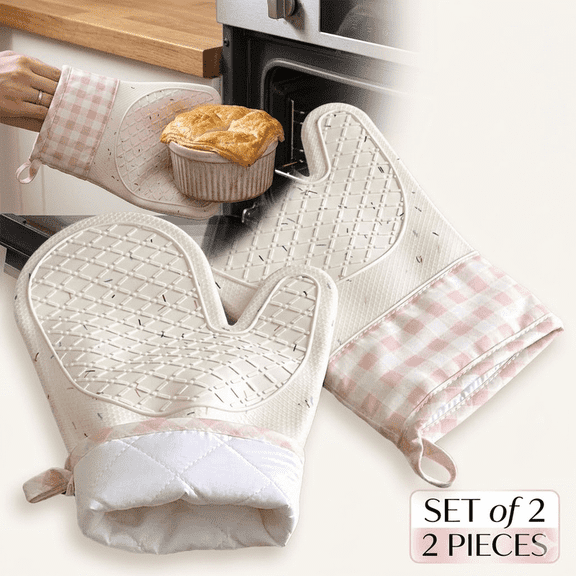 HEETLY Silicone Oven Mitts with Cotton Cuff, 1-Pair Set, 500°F Heat Resistant, Confetti Print