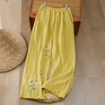 thumbnail image 3 of Cotton Linen Pants for Women 2026 Spring Summer Loose Elastic Waist Wide Leg Flower Embroidery Beach Pants with Pockets, 3 of 5
