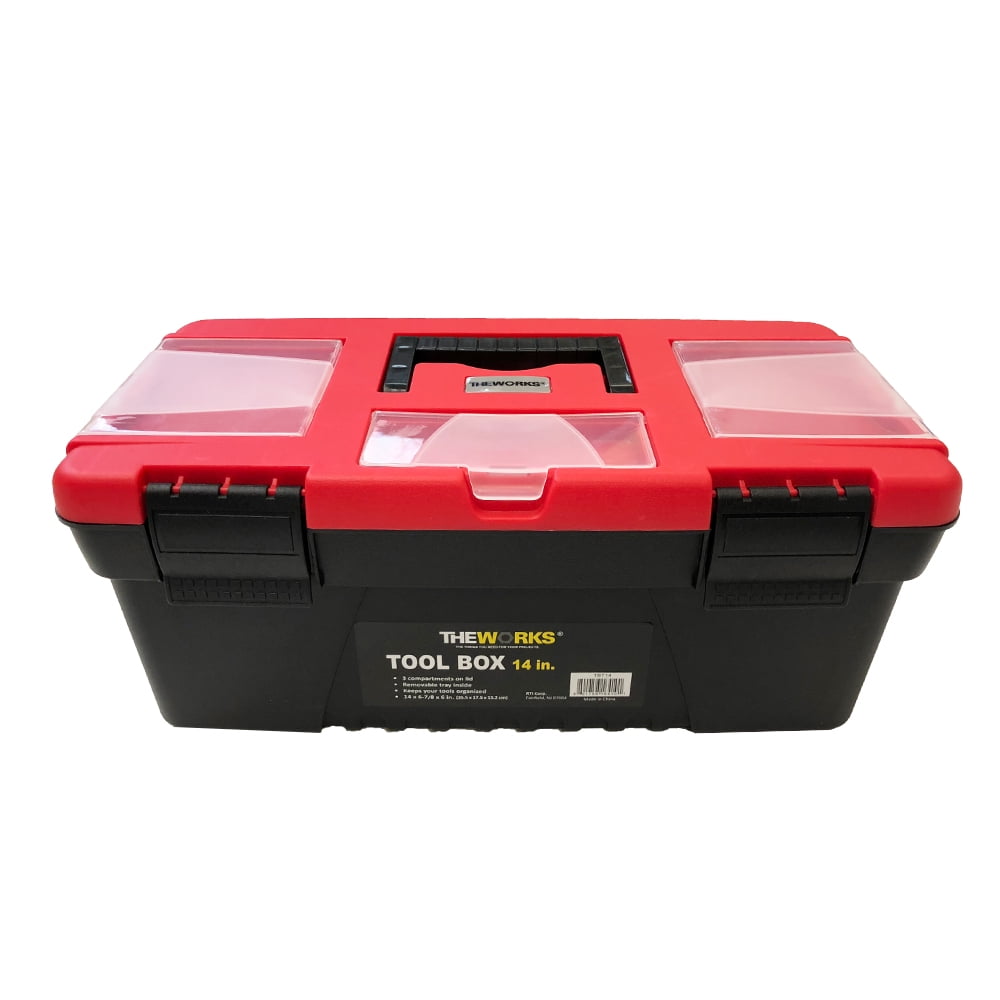 ToughHub 22" Tool Storage Box Plastic Toolbox With Removeable Tray & Compartment 