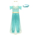 thumbnail image 6 of Aislor Women Princess Gems Adorned Sequins Sleeveless Jumpsuit with Headwear Outfits Turquoise S, 6 of 7