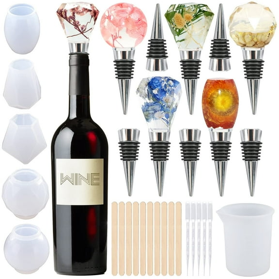 ZYNERY 31Pcs Bottle Stopper Resin Molds Kit, Geometric Spherical Silicone Resin Molds with Wine Bottle Stoppers, Epoxy Resin Molds Resin Casting Molds for DIY Crafts (White)