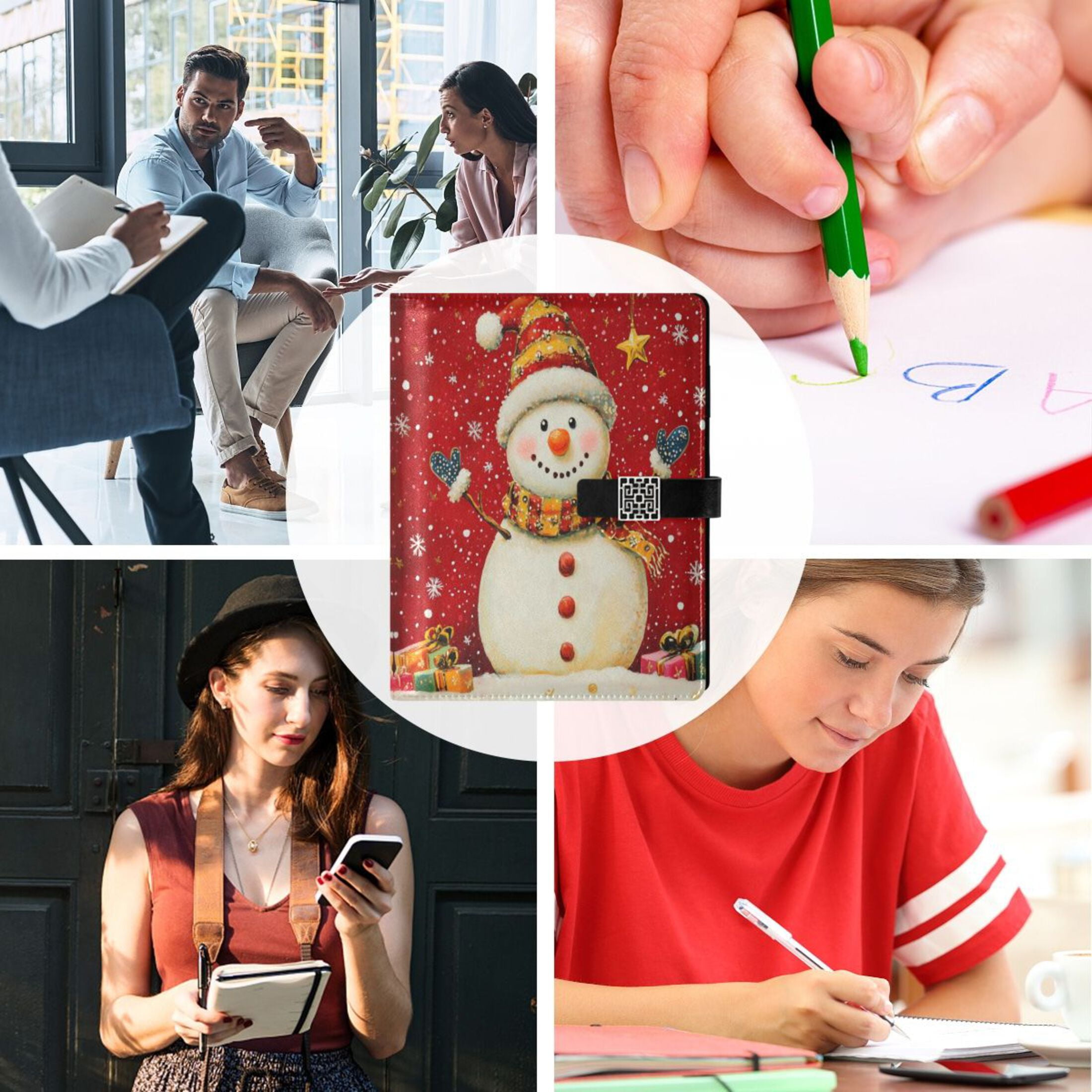 Leather Planner Leather Notebook Notebook Journal Binder Design Pen Pocket Design Convenient for Storage Cute Red Christmas Snowman