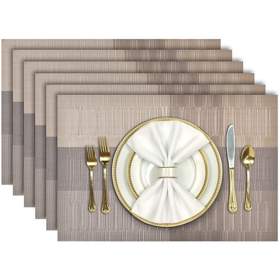 Woven Vinyl Placemats Set of 6, 12 x 18 Inch PVC Plastic Table Mats for Kitchen Dining Table, Party and Daily Decor