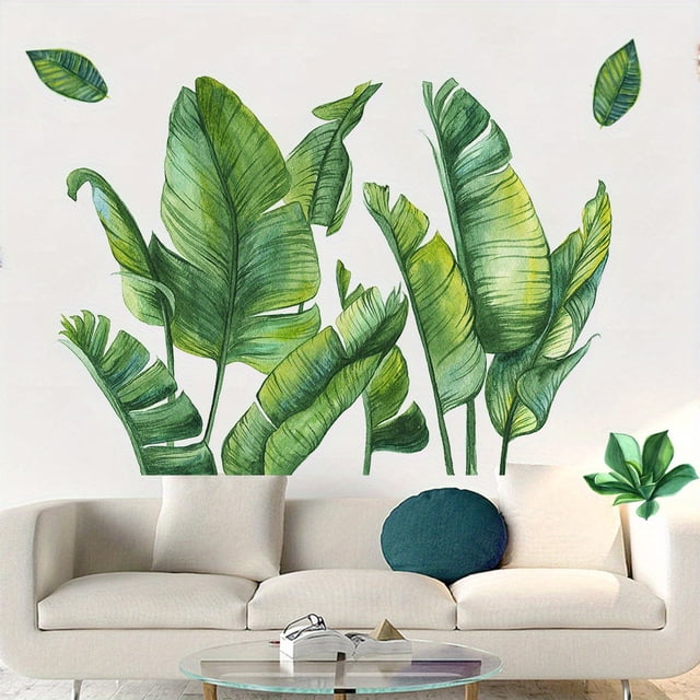 2pcs, Natural Green Plants Wall Stickers (17''*24'') Detachable Free Combination TVC Palm Leaf Plant Wall Sticker Art Mural.Suitable For Bedroom Office Living Room TV Wall Decor