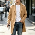 thumbnail image 2 of Nmnitkp Men's Solid Color Notched Lapel Single‑Breasted Mid‑Long Wool Blend Overcoat Long Sleeve Pocket Trench Coat for Fall Winter Business Casual Daily Street Outfits Khaki,XL, 2 of 9