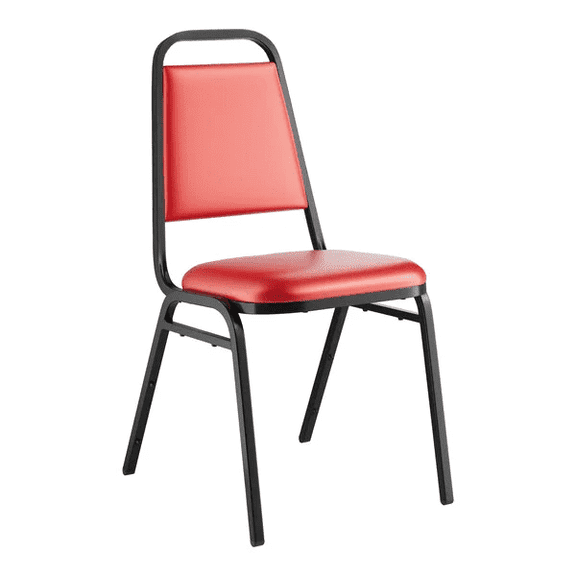 Trapezoidal Back Stacking Banquet Chair with Red Vinyl Padded Seat and Black Metal Frame - Restaurant Banquet Metal Chair