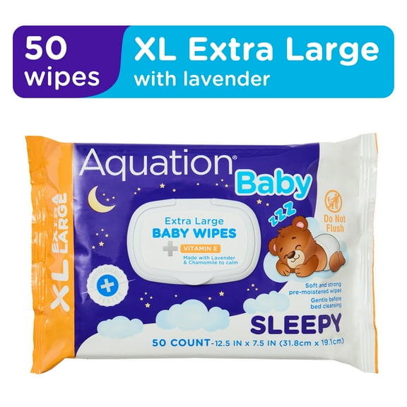 Aquation Baby Wipes, Extra Large, Sleepy, Soothing with Lavender Essential Oil, 50 Count