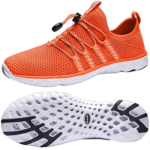 DLGJPA Men's Quick Drying Water Shoes for Beach or Water Sports Lightweight Slip on Walking Shoes Orange Red, Size: 9.5