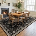 thumbnail image 2 of NewBuros 9'x12' Washable Area Rug for Living Room, Non Slip Vintage Distress Print Pattern Floral Rug, Soft Low Pile Indoor Carpet for Bedroom Dining Room, Black, 2 of 10
