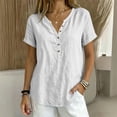 thumbnail image 5 of biudgviw Summer Tops for Women Short Sleeve Henley Shirts Cotton Linen Casual V Neck T-Shirt with Buttons Beach Vacation Clothes, 5 of 6