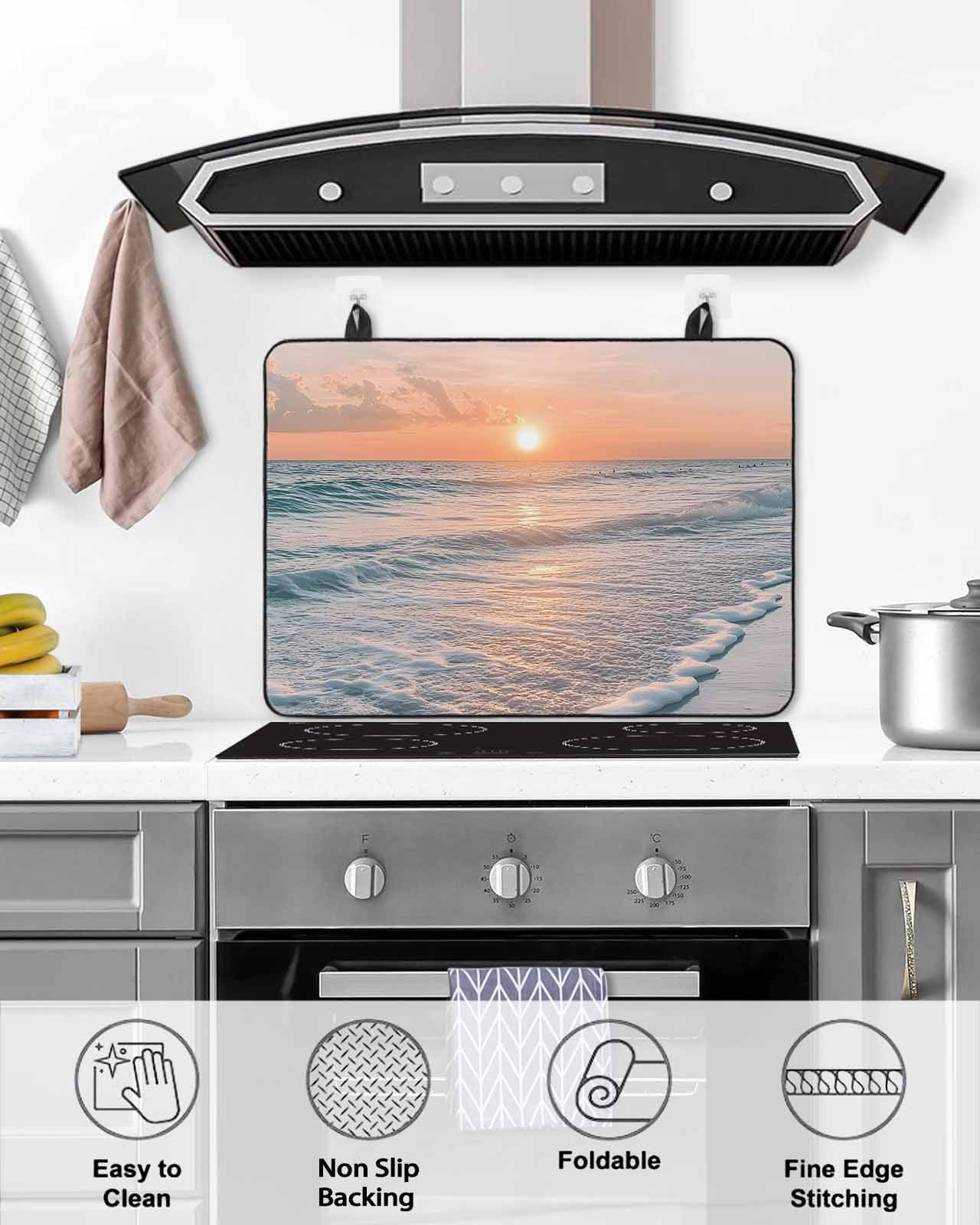 nqOlkjepod Large Induction Cooktop Protector Mat 36"x21", Ocean Sunset Stove Top Covers for Electric Stove, Summer Beach Shore Sky Sun Scenery Stove Burner Cover Mats, Glass Top Stove Cover