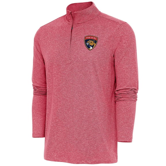 Men's Antigua  Heather Red Florida Panthers Hunk Quarter-Zip Pullover Top