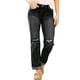 thumbnail image 1 of Pantalones Vaqueros Boyfriend Rectos de Tiro Medio para Mujer, de Mezclilla Elástica y Rasgada, A . Negro S, 1 of 8
