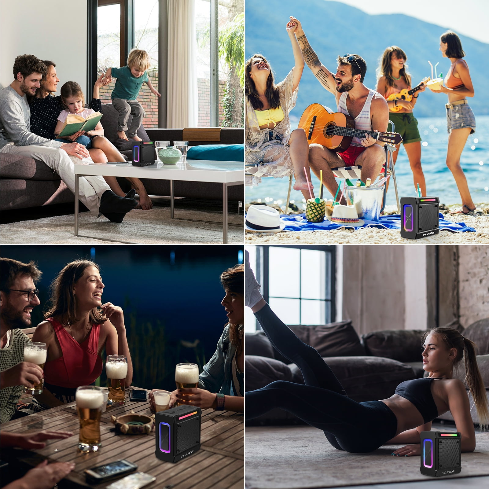 VILINICE Portable Bluetooth Speaker, IP66 Waterproof, 3D Sound, 10 Modes, TF Card Support  (图5)