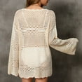 thumbnail image 6 of Lenpel Women's Crochet Knit Sweaters Long Sleeve Scoop Neck Hollow out Casual Pullover Tunic Tops Beach Cover Ups(Khaki,Small), 6 of 7