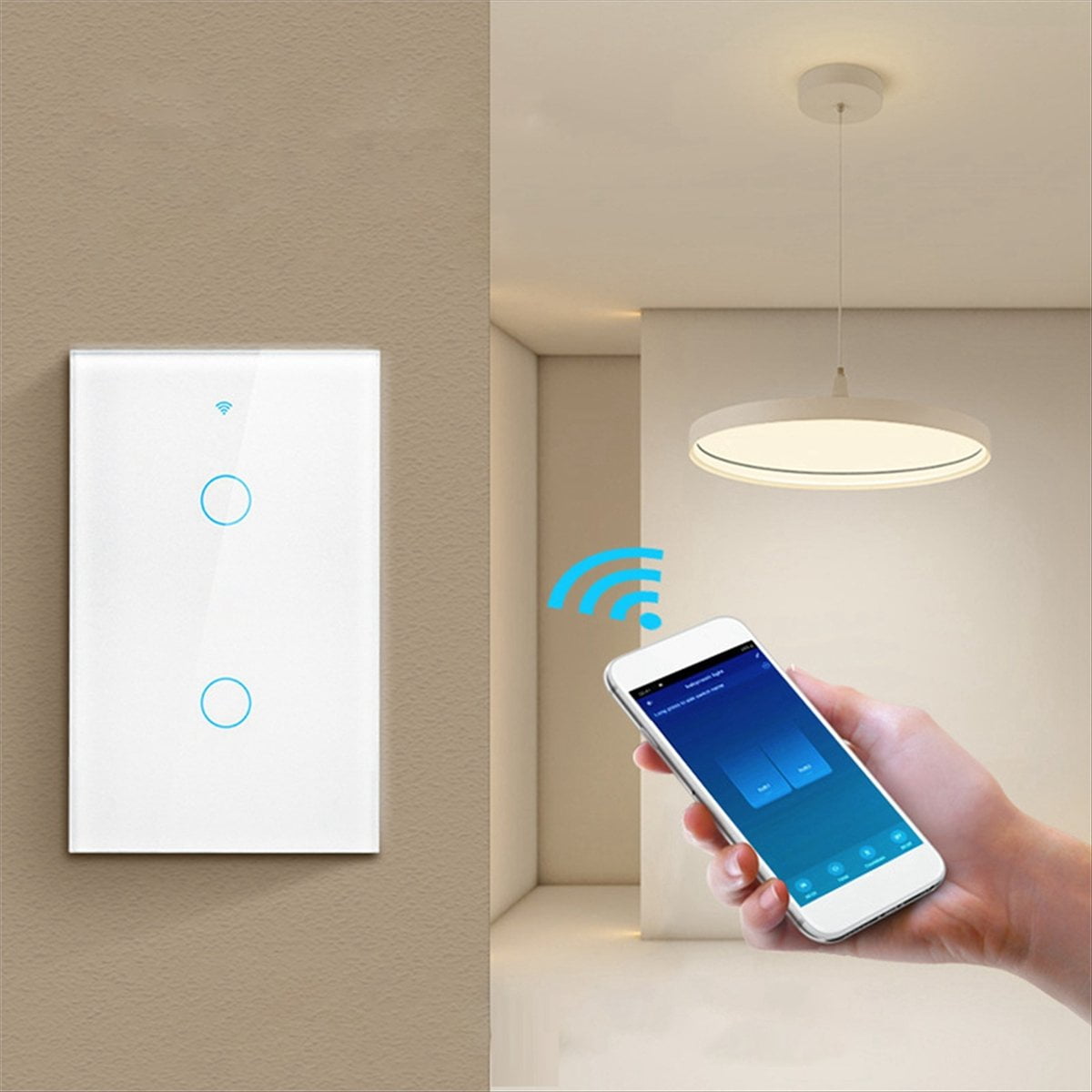 Tuya US Plug WiFi Smart Wall Switch 4 Gang No Neutral Wire Touch Sensor LED Light Switches Smart Home Black