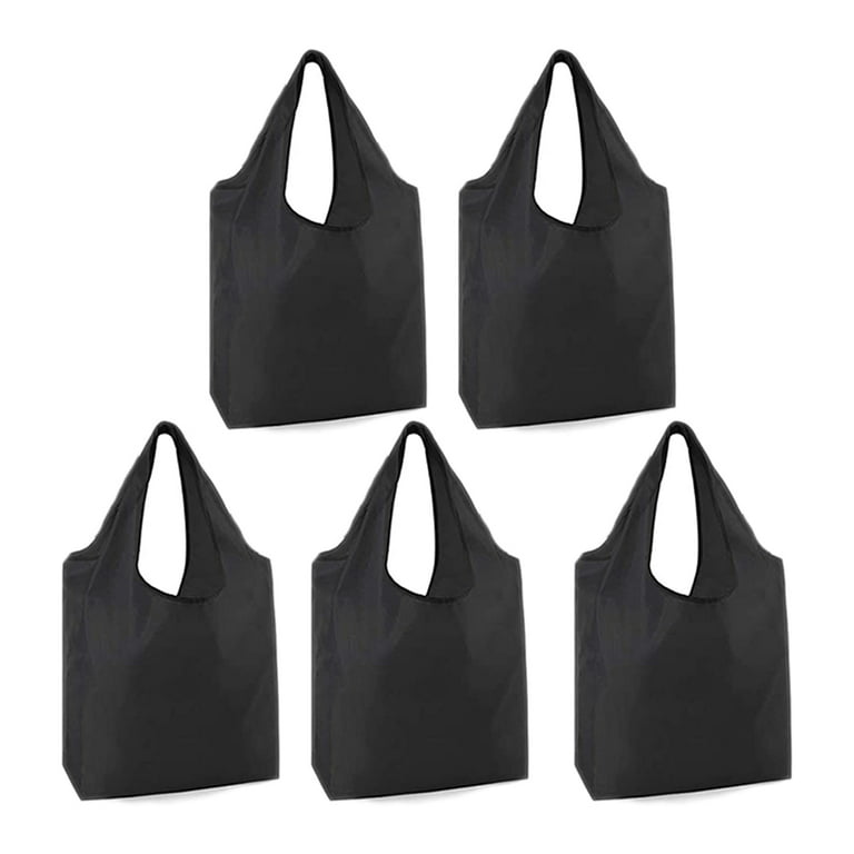 Skycarper 5PACK Black Reusable Bags Shopping Bags Large 50LBS Grocery Bags  with Pouch for Women Men Heavy Duty Lightweight Washable Foldable Durable