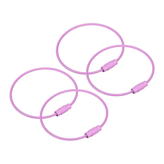 4Pack Cable Key Rings, 6-inch(155mm) Wire Keychain Twist Loops, Purple