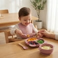 thumbnail image 6 of Silicone Baby Feeding Set, Food Grade Silicone Suction Bowl, Divided Suction Plates, Bib, Spoons Set, Toddlers Self Feeding Supplies Set - Rose Red, 6 of 6