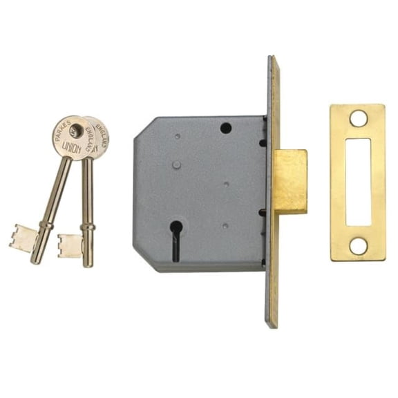 UNION - 2177 3 Lever Mortice Deadlock Polished Brass 65mm 2.5in Box