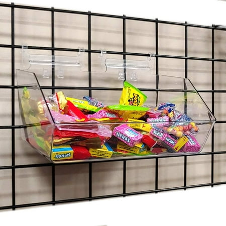 Clear Gridwall Acrylic Bins, Extra Wide Large Bin for Grid Panels, 12" W x 5.5" H x 11.5" D, 10 Pack