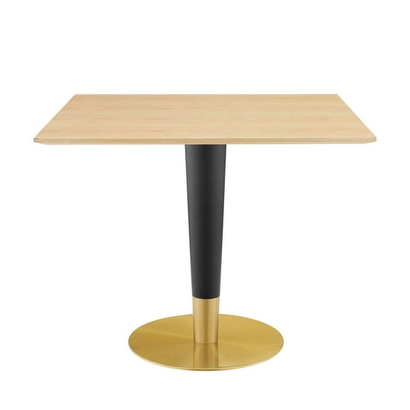 Dining Table, Square, Wood, Metal Steel, Gold Brown Natural, Modern Contemporary Urban Design, Kitchen Room Cafe Bistro Restaurant Hospitality