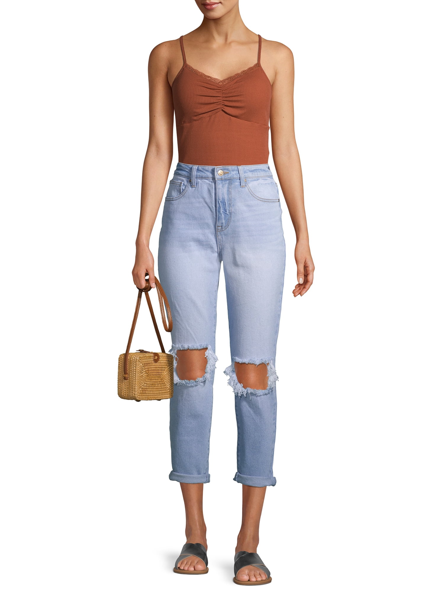 High Rise Destructed Mom Jeans 