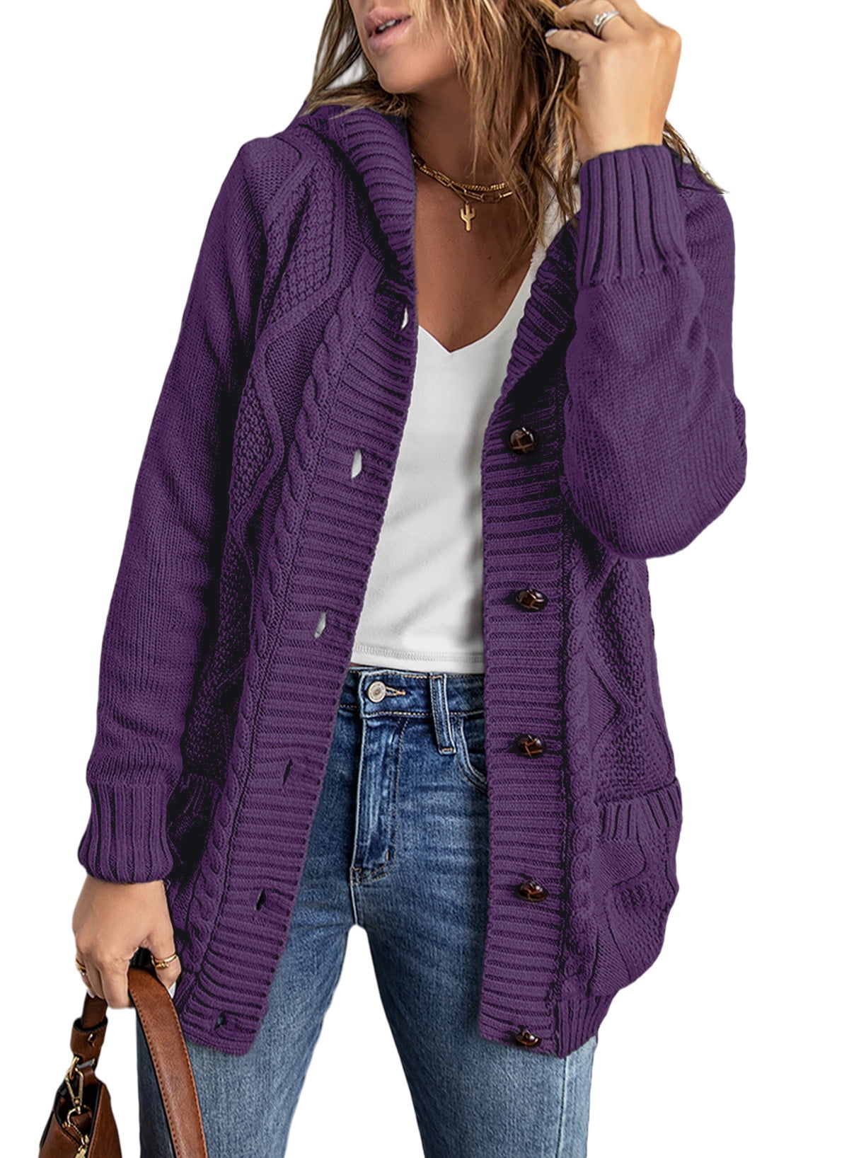 Eytino Womens Open Front Cardigan Long Sleeve Button Down Hooded Knit ...