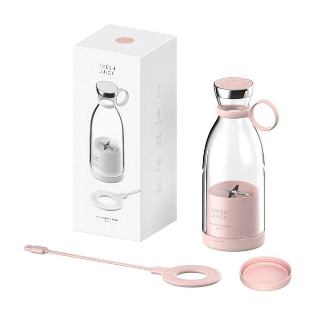 Licuadora portátil mini exprimidor con mango inalámbrico práctico licuadora de batidos exprimidor de frutas para deportes cocina interior y exterior Rosa