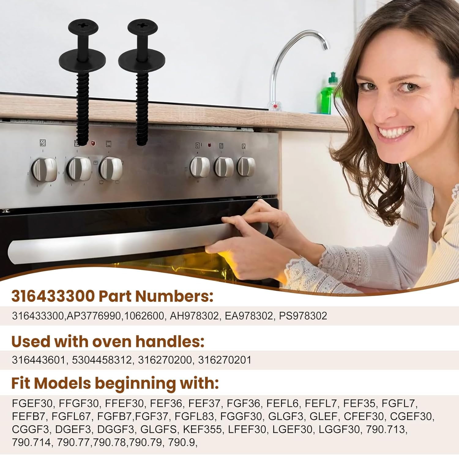 Upgraded 316443601 Oven Door Handle Replacement Compatible with Kenmore Frigidaire Electrolux Electric Oven Range Stove，Include 2Pcs 316433300 Oven Door Handle Screws