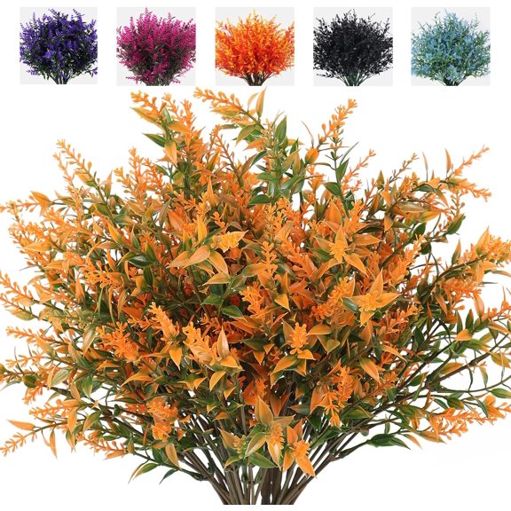 8 Bundles Artificial Flowers Fake Outdoor Plants Faux UV Resistant Lavender Flower Plastic Shrubs Indoor Outside Hanging Decorations (Fuchsia)