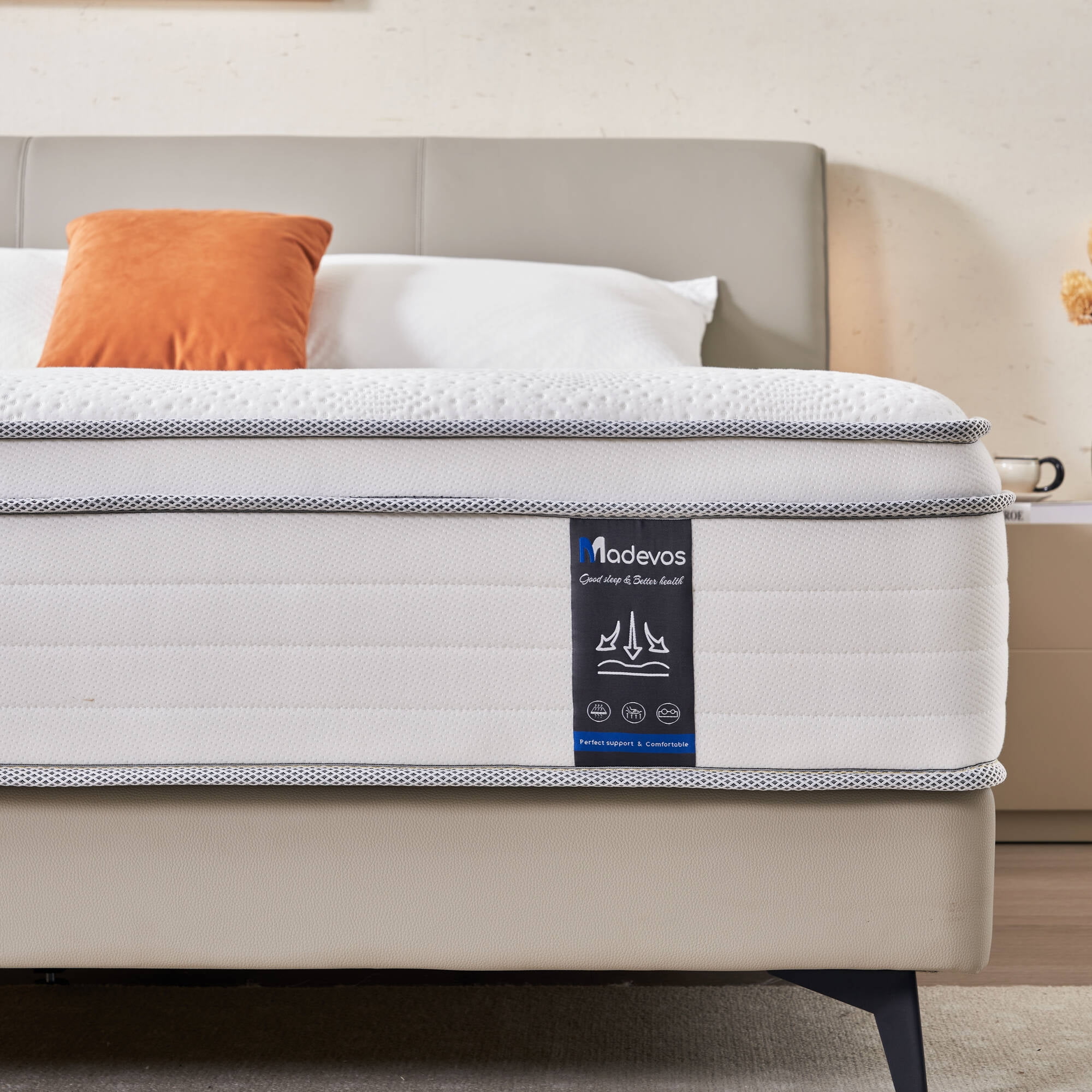 Madevos 12 inch Queen Mattress in a Box,Breathable Memory Foam & Individual Pocket Spring Hybrid Mattress,Medium Support,White