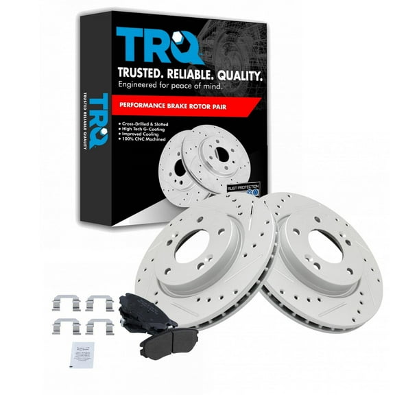 TRQ Front Performance Brake Pad & Rotor Kit Brake Pads Brake Rotors Set Semi-Metallic Premium G-Coated Fits Select 2007-2010 Hyundai Elantra