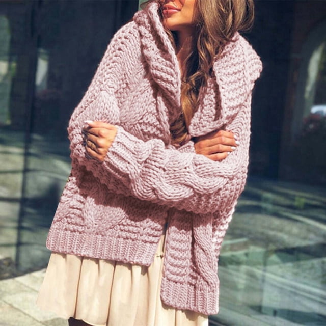 Cardigan Long à Capuche pour Femmes, Cardigans Surdimensionnés d'Automne 2025, Mode Ndbuld, Chandail à Manches Longues pour Femmes, Cardigan en Tricot Décontracté à Capuche jusqu'à 65 % de Réduction Rose S