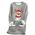thumbnail image 1 of WEAIXIMIUNG Sweatshirts Courts pour Femmes Grande Taille Pull Thermique à Manches Longues Col Rond avec Poche, 1 of 5
