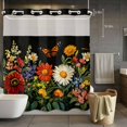 thumbnail image 5 of Spring Floral No Hooks Shower Curtain with Snap-in Liner Rustic Watercolor Colorful Flowers Butterfly Green Leaf Black Shower Curtains for Bathroom, Waterproof, Easy Install, Washable 72"x72", 5 of 9