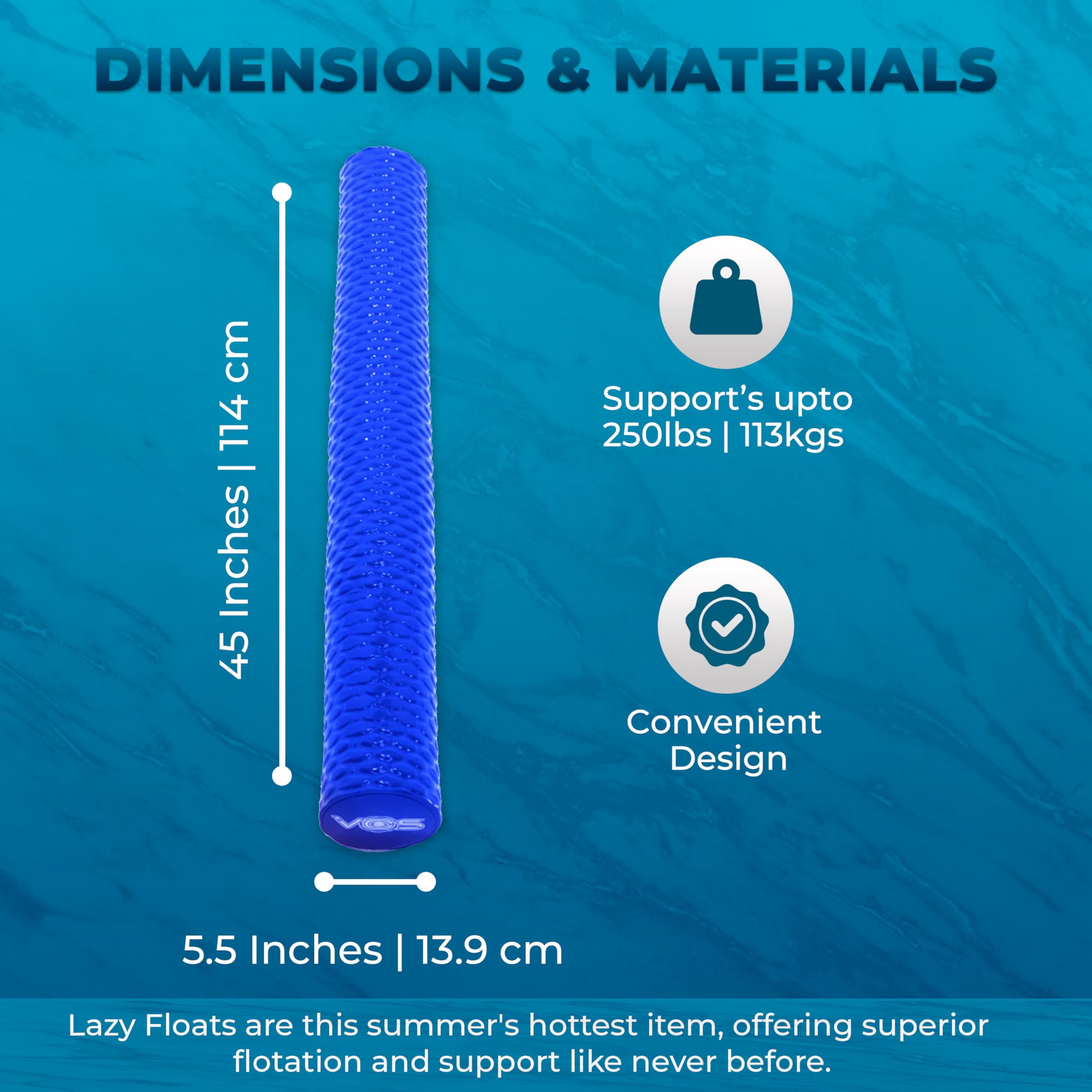 VOS Mega Noodle Premium Foam Pool Noodles for Swimming & Floating – 4 Pack | Outdoor Water Float/Lake Float for Adults – Hurricane Blue