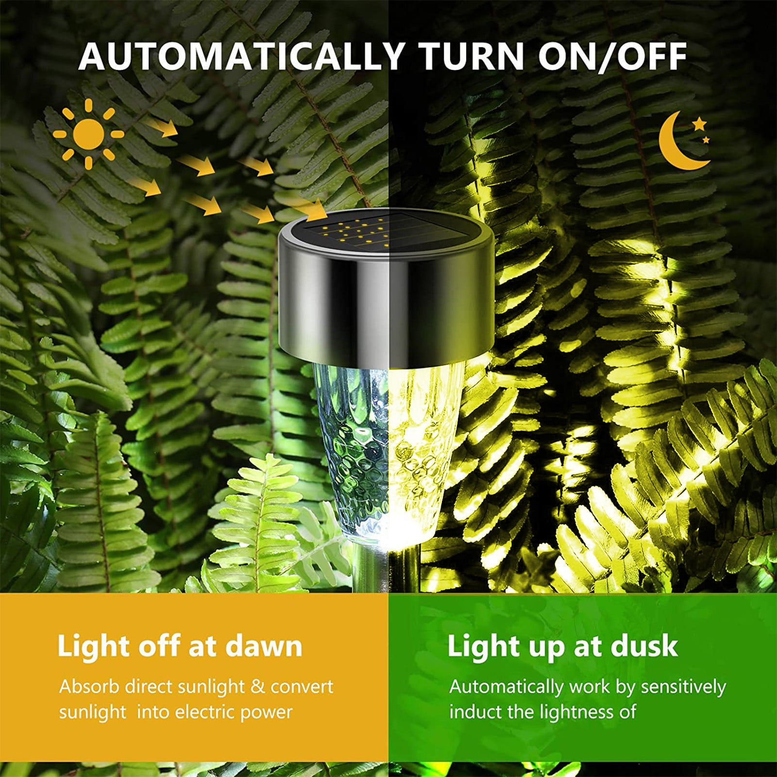 CasaChic Solar Outdoor Lights 10 Pack, Stainless Steel LED Garden Lights, IP65 Waterproof 3 Light Colors (White/Warm/Colored), 20% Conversion Rate Auto On/Off, Patio Yard Decorative Lighting